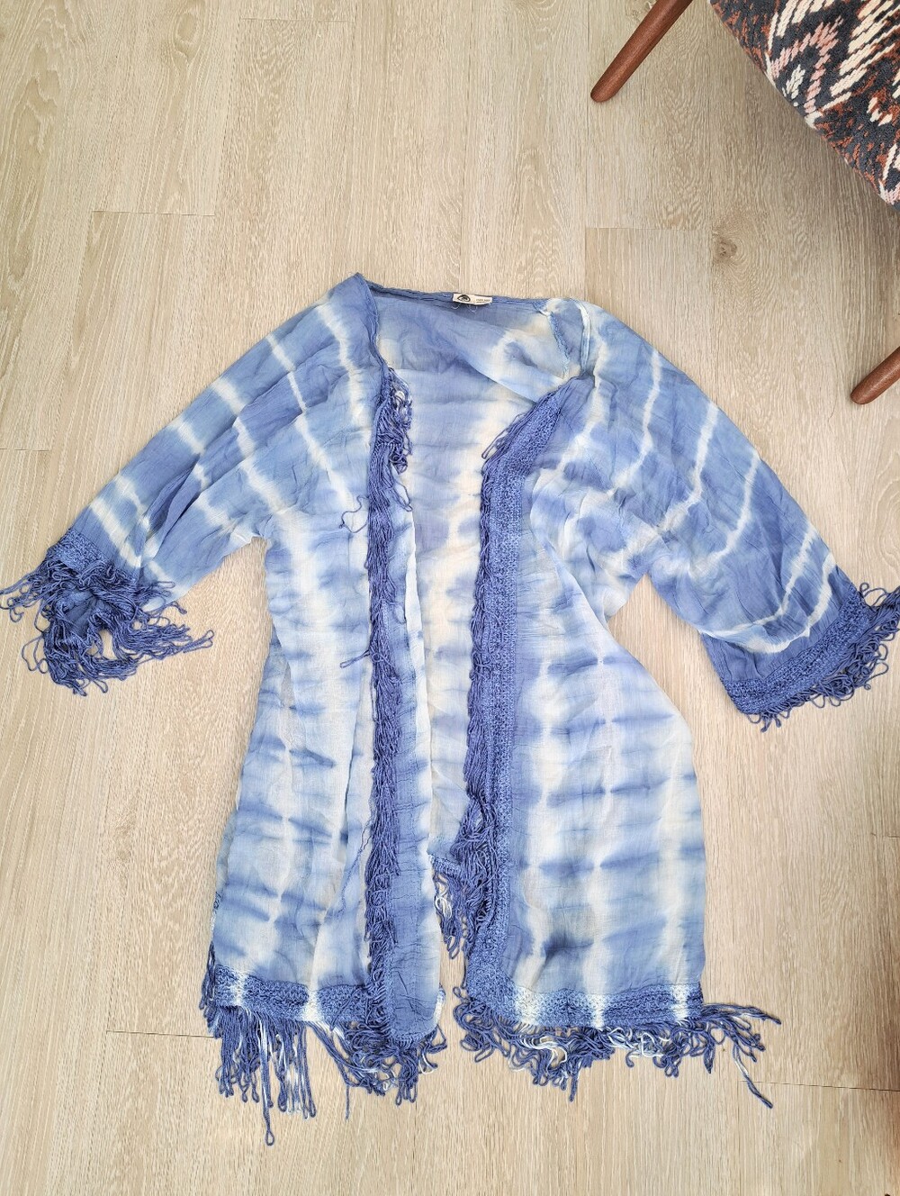 Lagaci Blue Tie-Dye Open Kimono-Style Wrap/Beach Cover